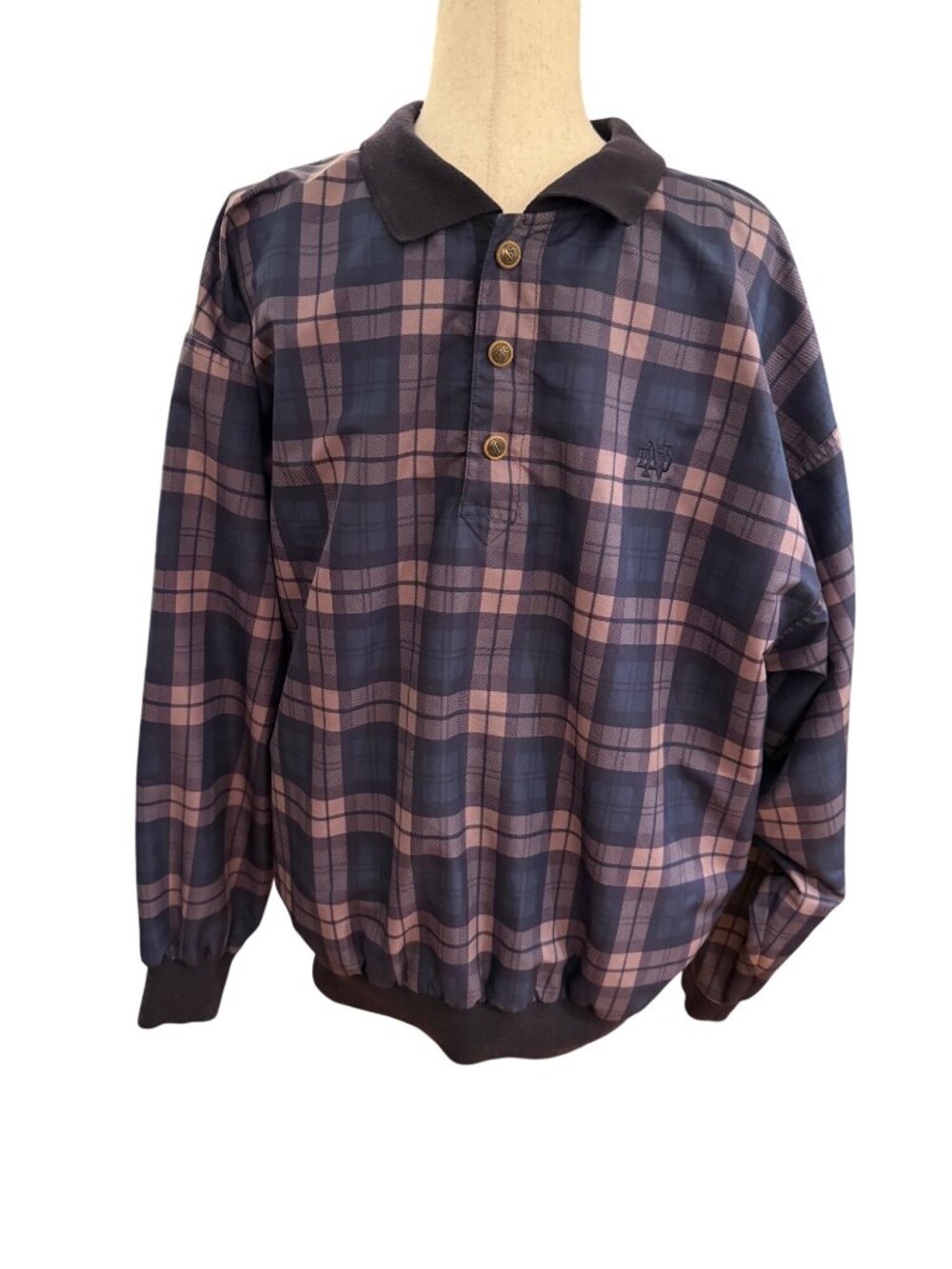Cutter & Buck Mens Notre Dame Fighting Irish Plaid Windbreaker Pullover Navy M